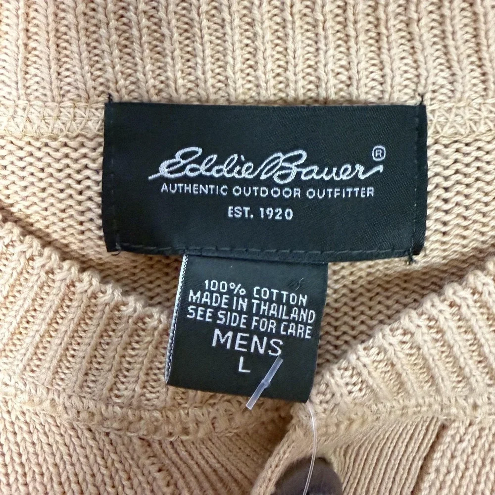 Eddie Bauer Sweater Mens Large Yellow Cotton Henley Crewneck Knit Pullover - Picture 4 of 9